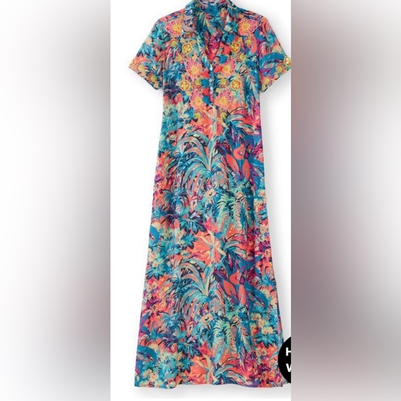 Soft Surroundings Florence Boho Embroidered Beaded Tropical Shirt Dress 2X 22W - Picture 11 of 14